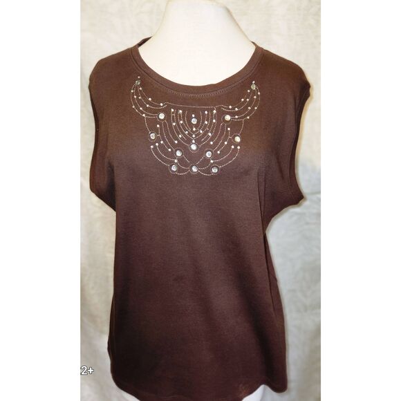 F40 Brunswick Square brown tank top with rhinestones - Picture 1 of 8